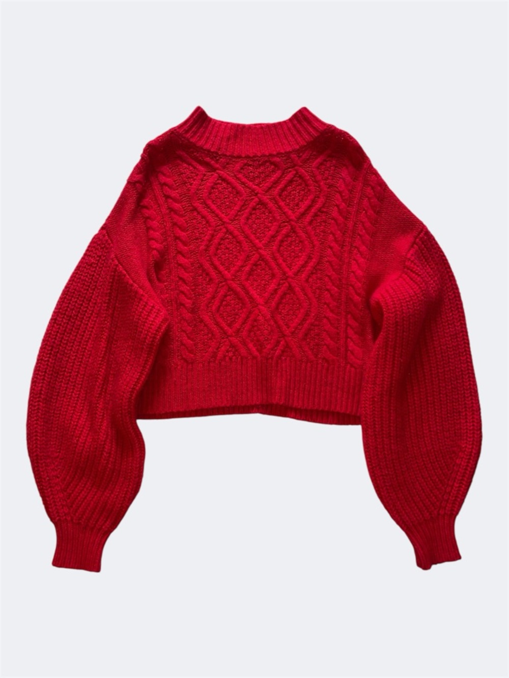 Kaari Blue Red Cable-Knit Cropped Cowlneck Sweater